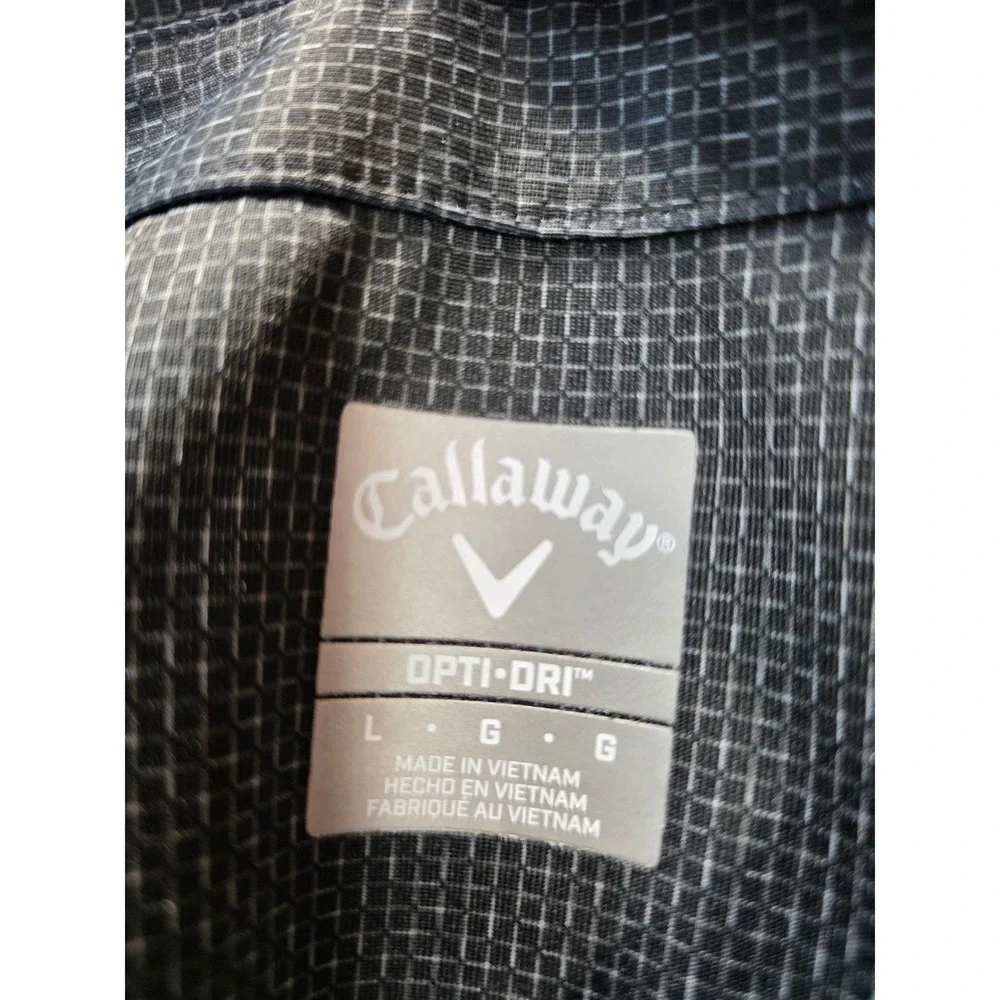 Callaway Opti-Dri Mens Large Black Gray Grid Performance Golf Polo Shirt Logo